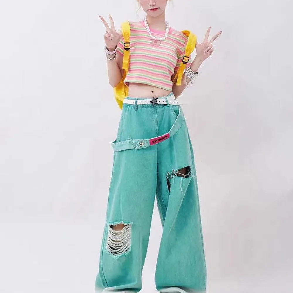 American Retro Tattered Jeans Jeans Cotton Glow