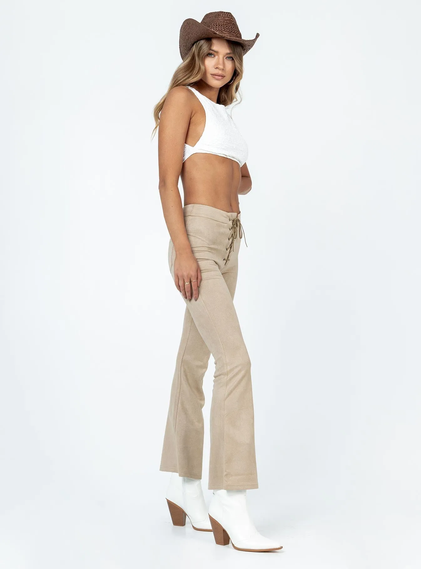 Basic Look smooth zipper Nettie Pants Beige