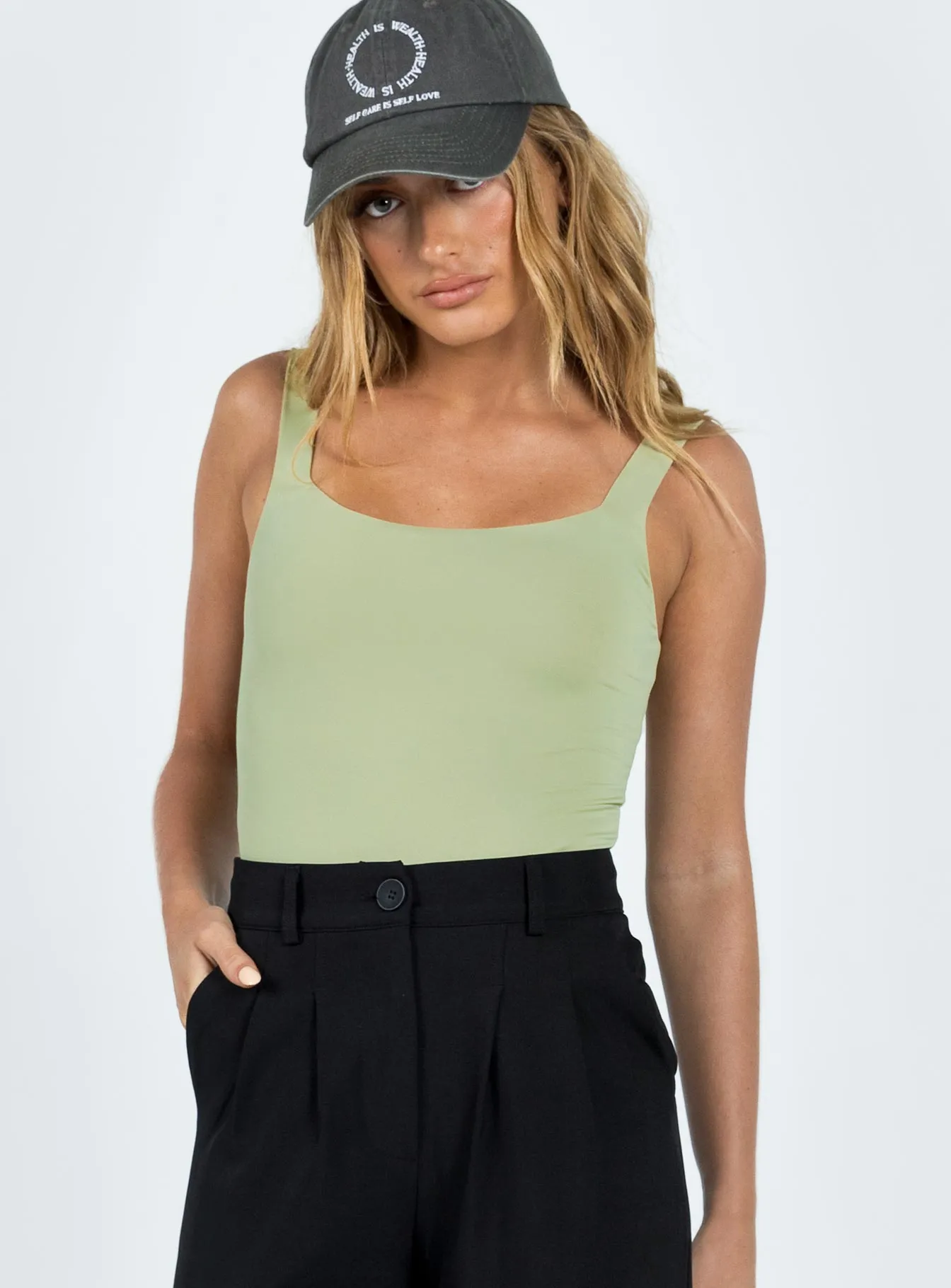 Cressbrook Square Neck Bodysuit Sage button bodysuit oversized bodysuit