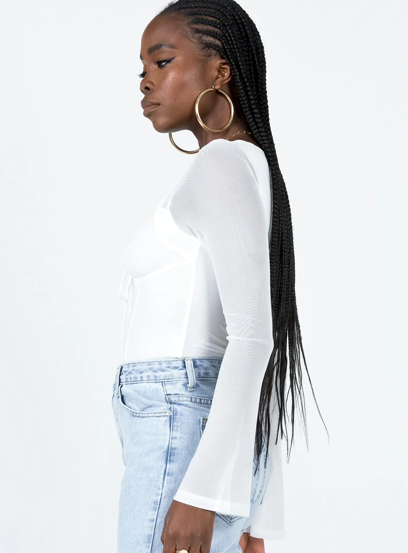 romper style bodysuit cocktail bodysuit Jacob Long Sleeve Bodysuit White