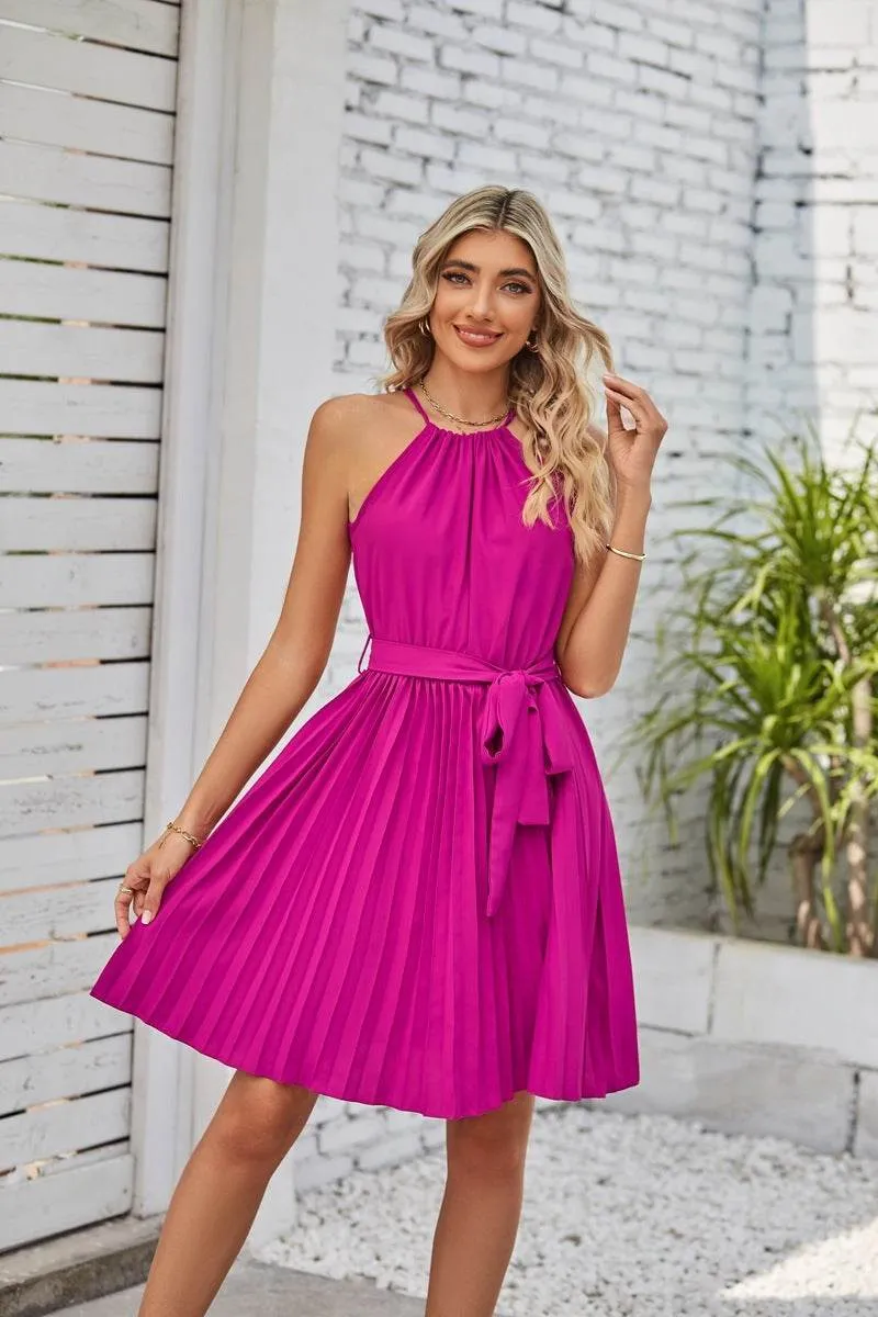 Summer Outfit Sage Glow Halter Strapless Dresses For Women Solid Pleated Skirt Summer Beach Sundress