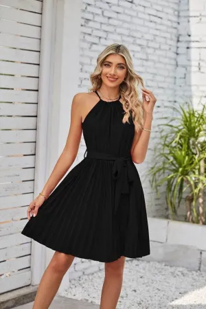 Halter Strapless Dresses For Women Solid Pleated Skirt Summer Beach Sundress Flattering Design Wear Bright Feel
