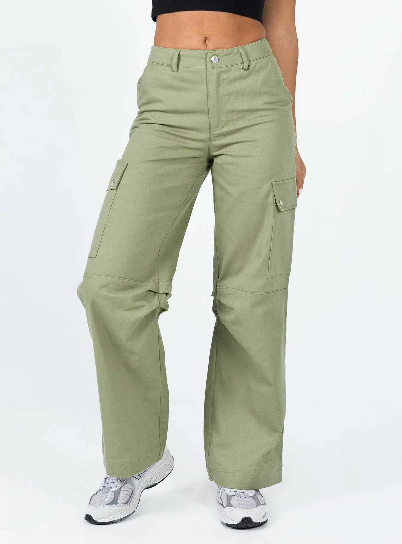 Fallout Mid Rise Cargo Pants Green Smooth zipper closure
