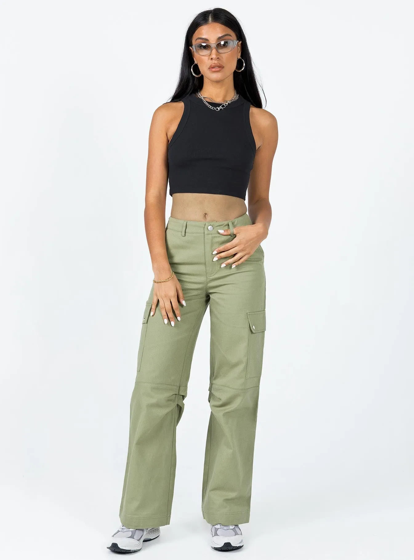 Fallout Mid Rise Cargo Pants Green Stylish Appearance Simple Silhouette