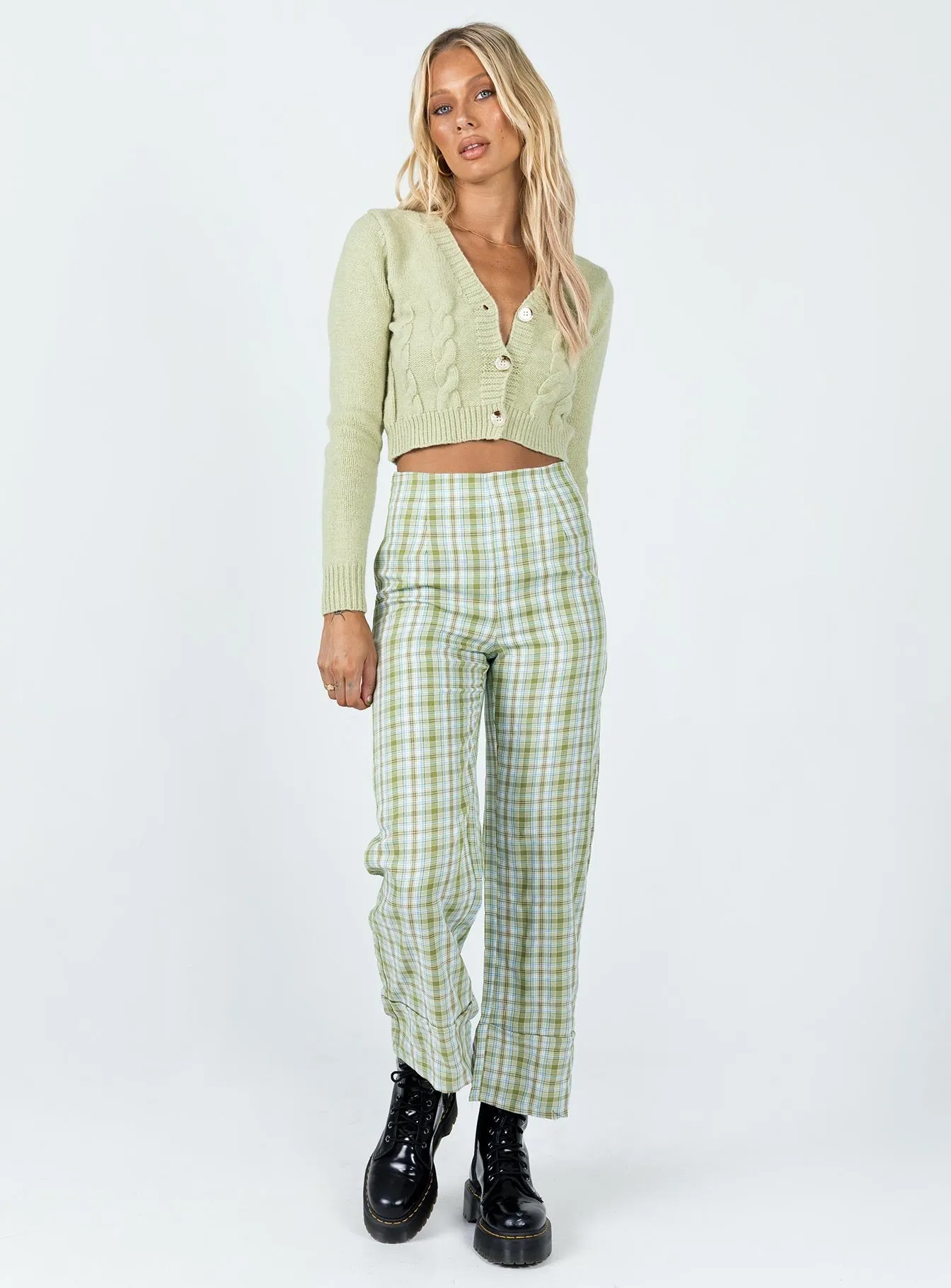 Euros Pants Light Green Check Everyday Must-have