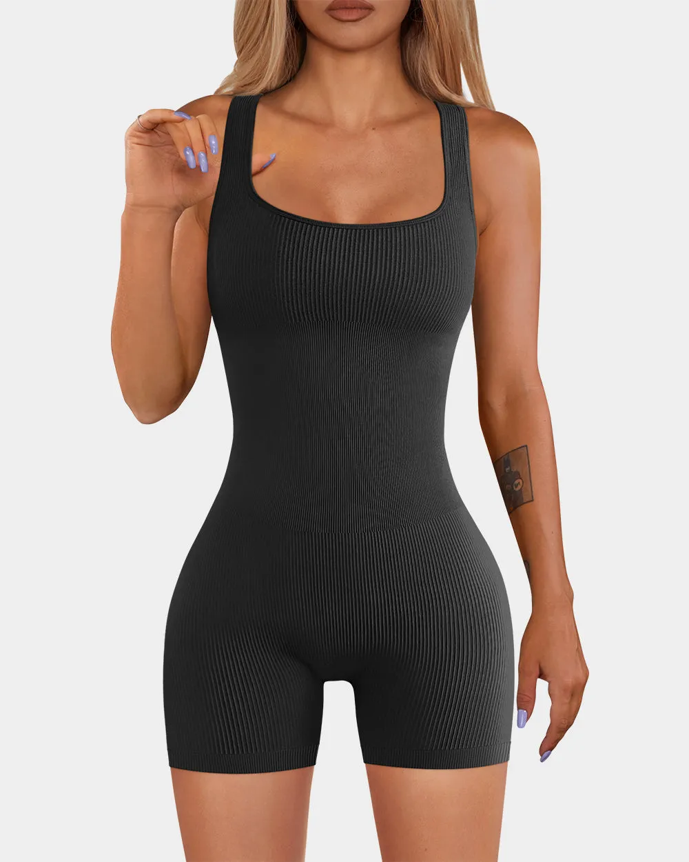 Square Neck Sleeveless Romper Trendy Shopping