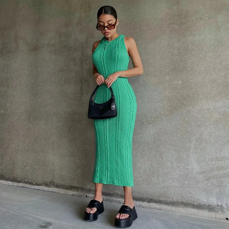 Clean Stitch Smile Soft New Spring Fashion Casual Knitted Sleeveless Round Neck Ladies Dresses 2020 Elegant Women Clothing