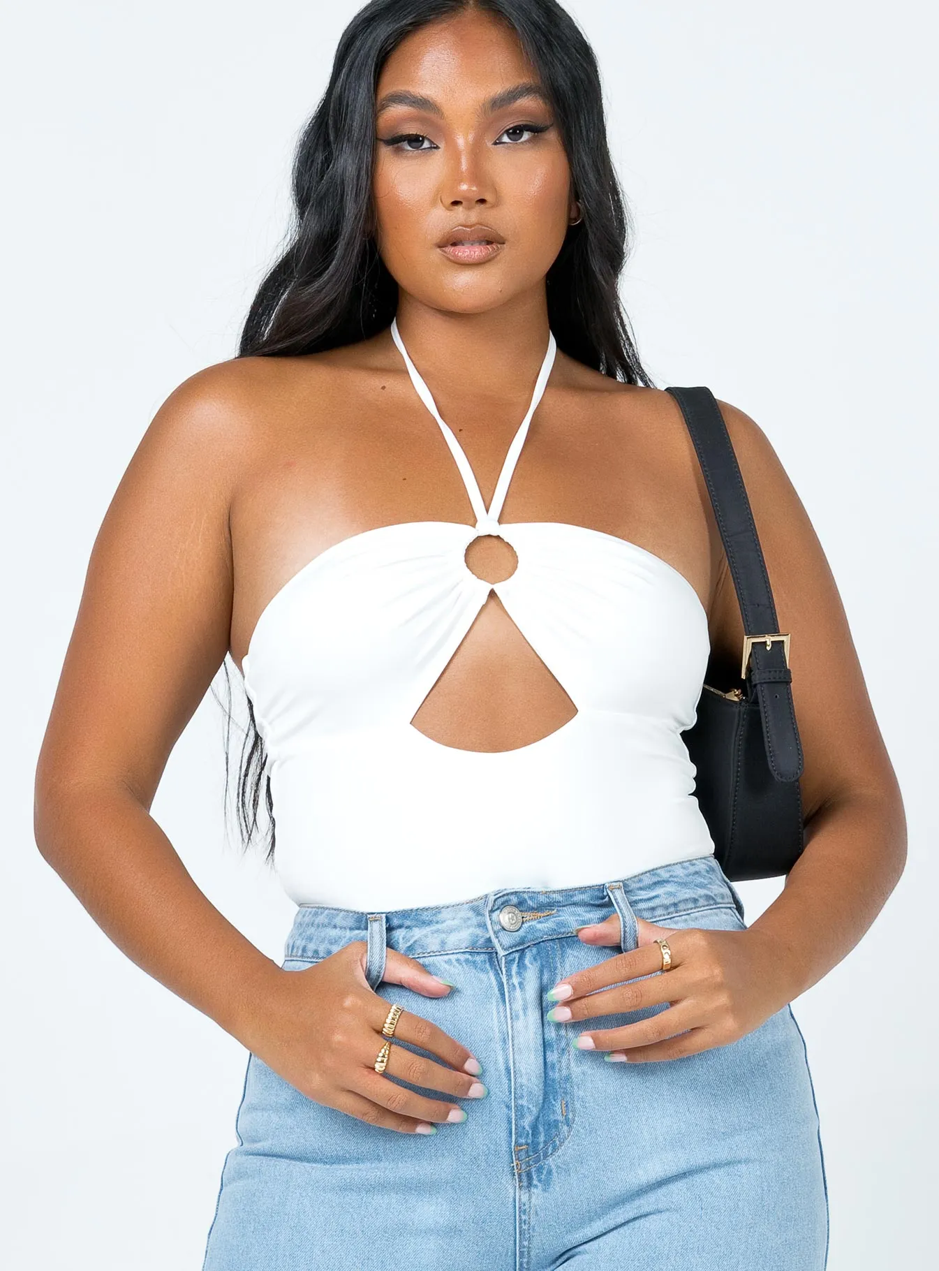 Tina Bodysuit White basic bodysuit v neck bodysuit