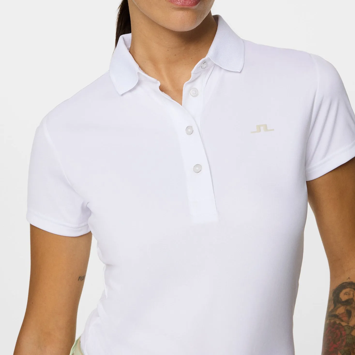 J.Lindeberg Women's Cassie Golf Polo Shirt - White Global Glow Office Glam