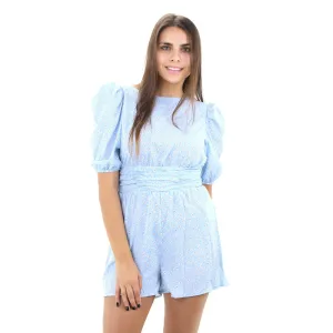 Women's Floral Tie Back Jumpsuit,Blue Relax Singer