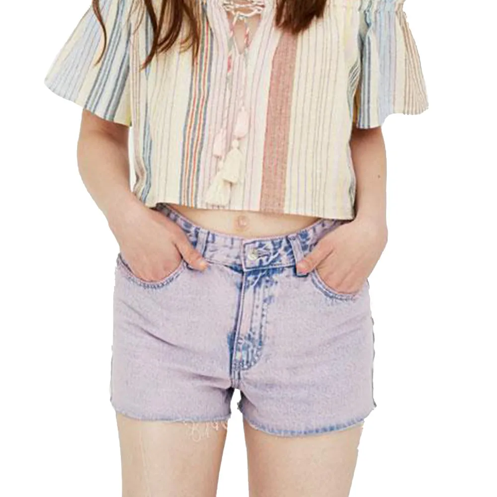 Women's Washed Denim Short,Pink Slim Motion Fit