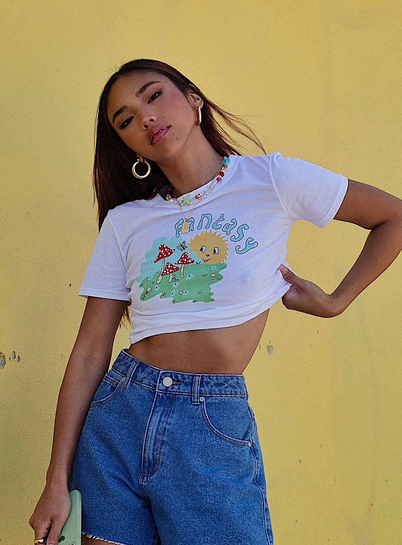 Motel Shrunk Tee White Fantasy WrinkleResistant