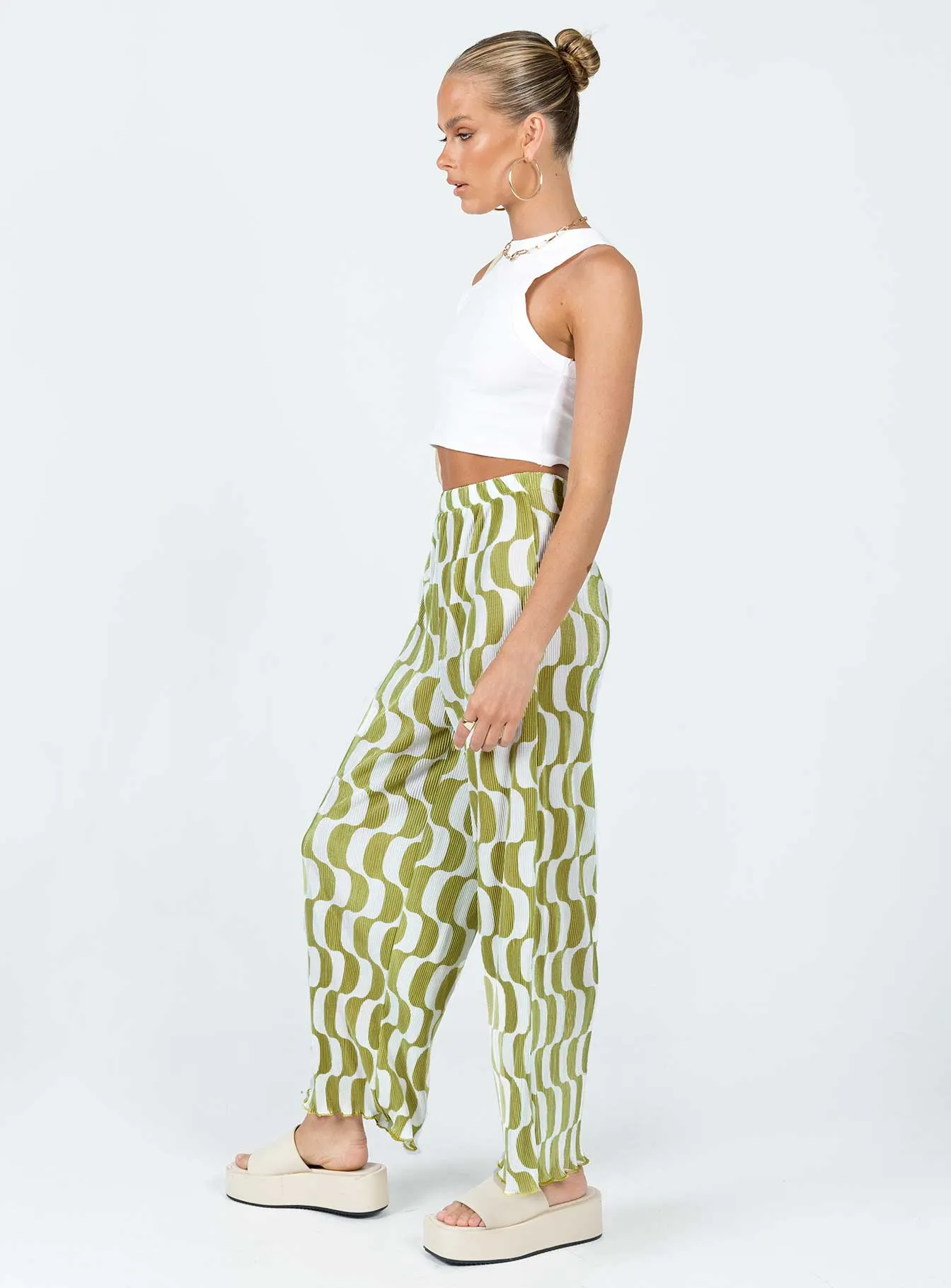 Taina Pleated Wide Leg Pants Green Multi Cozy Design Day Ready