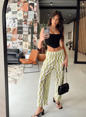 Practical Style Anti Snag Threading Taina Pleated Wide Leg Pants Green Multi