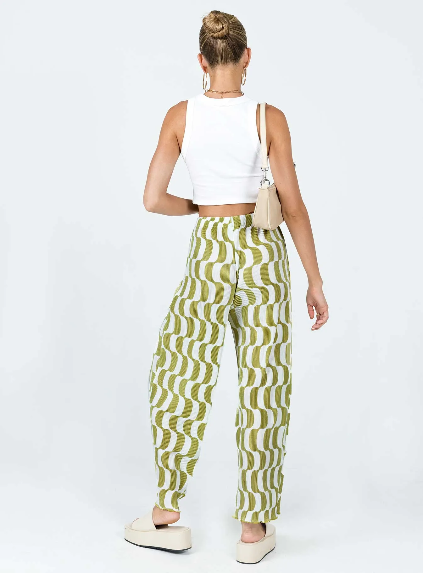 Flexible Seam Effortless Design Taina Pleated Wide Leg Pants Green Multi