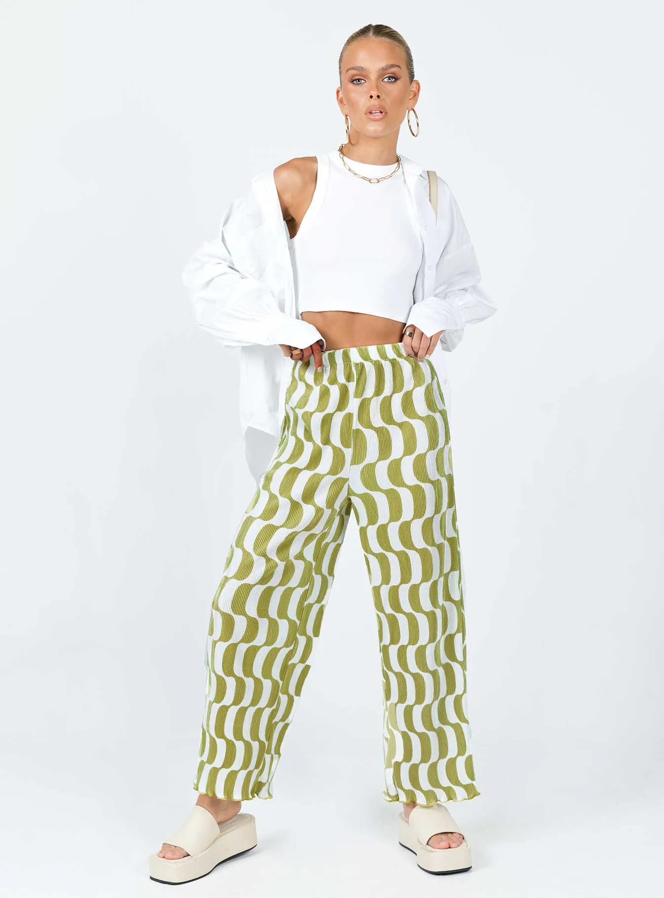 All Day Fit Taina Pleated Wide Leg Pants Green Multi
