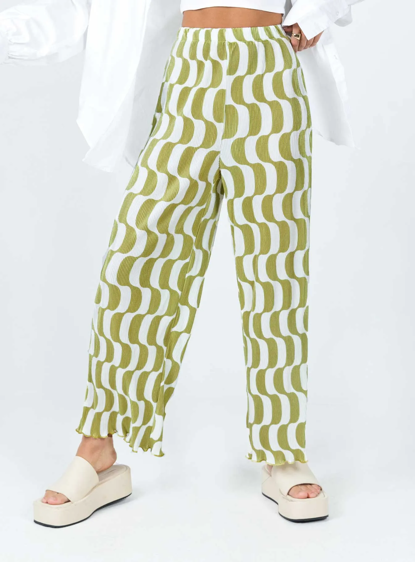 Taina Pleated Wide Leg Pants Green Multi Anti Odor Technology