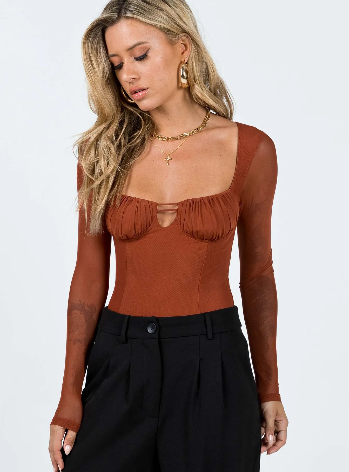 Olas Bodysuit Terracotta streetwear bodysuit intimates bodysuit