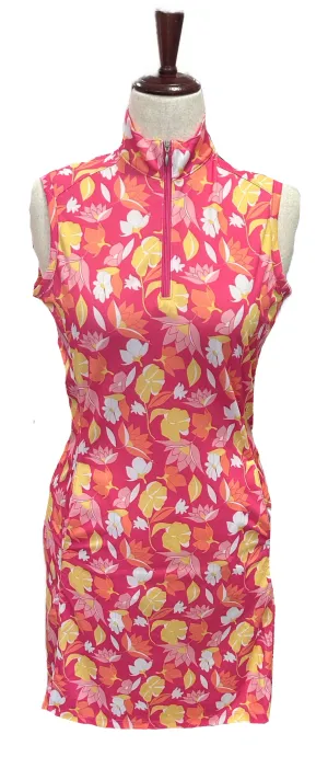 Bermuda Sands Pink, Orange & Yellow Floral Patterned Women's Golf Dress Size S Sheer Element High-Fashion