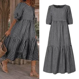 Casual Summer Midi dress puff sleeve flowy mum dress Quiet Mood