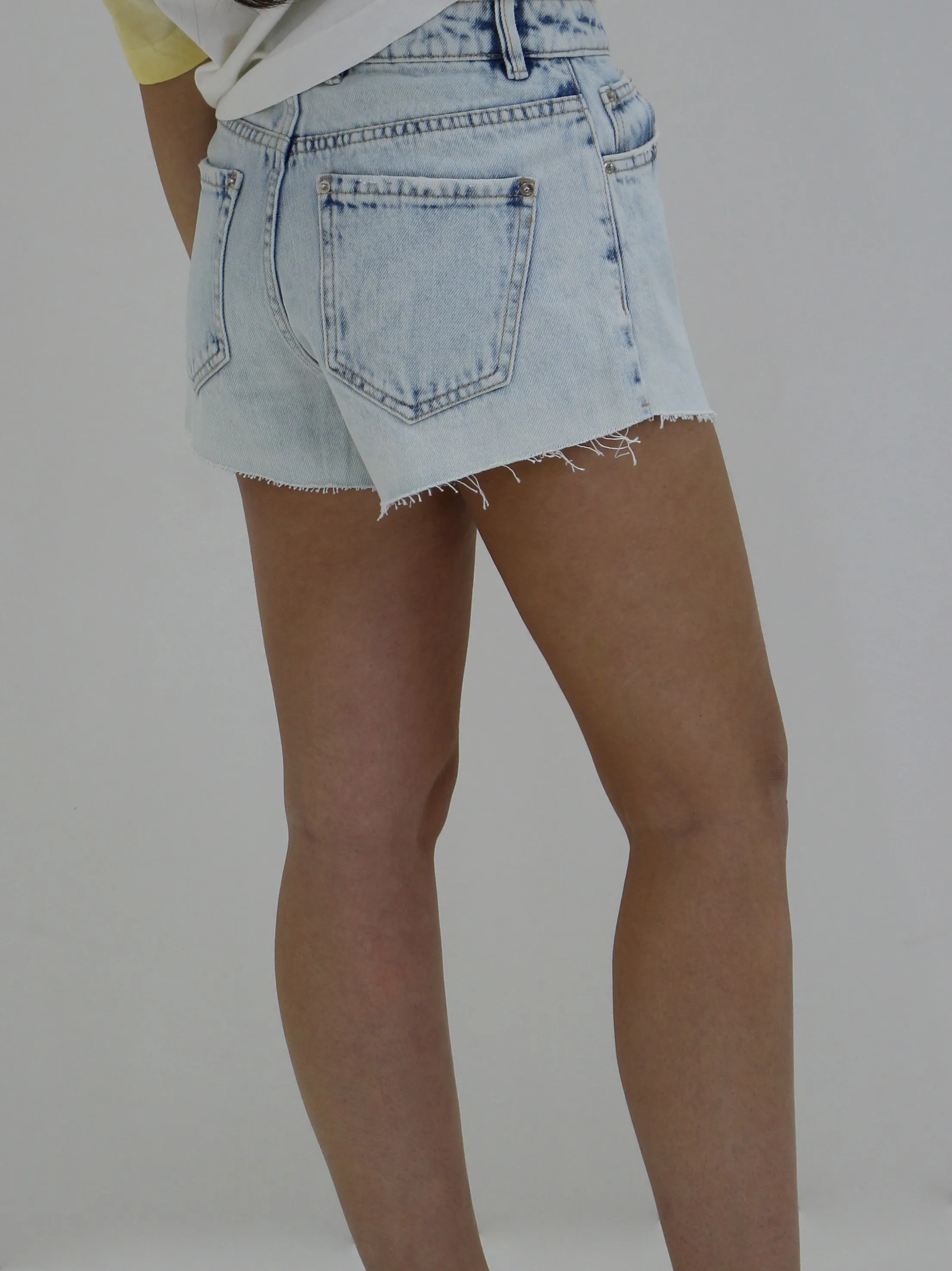 Eco - friendly Double Layered Panels Women's Washed Denim Mini Short,Light Blue