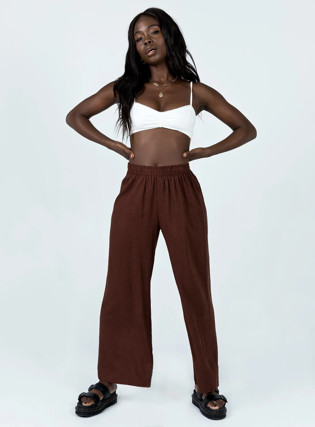 Casual Style Corduroy texture Louis Linen Blend Pants Brown