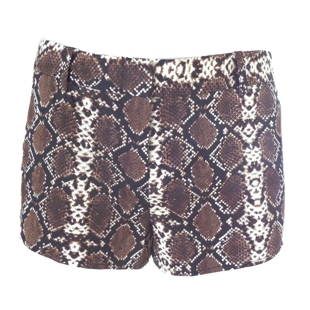 Women's Snake Print Short,Brown Four Way Stretch