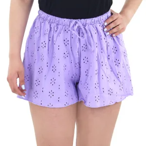 Women's Embroidered Short,Lilac Comfort waistband Relaxed Look
