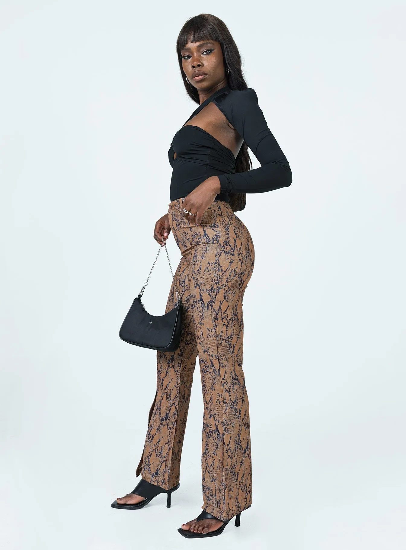 snag resistant Devotion Snake Print Pants Brown