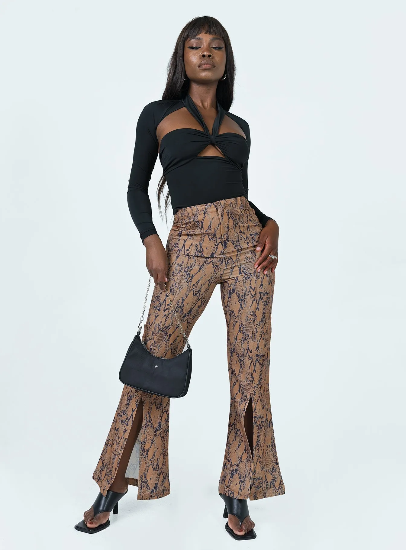 Devotion Snake Print Pants Brown Fashionable Waist Anti Odor Treatment