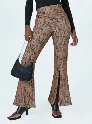 Active Comfort Wear Soft and Light Devotion Snake Print Pants Brown