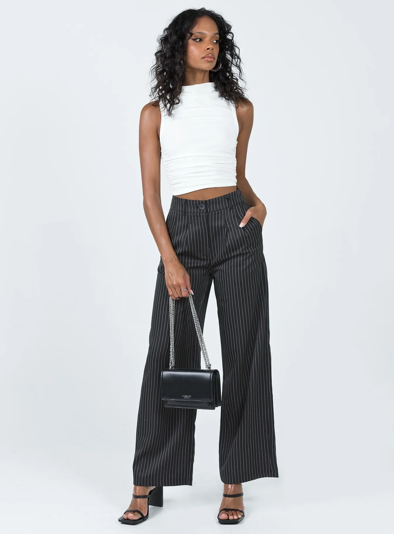 Snag Proof Fabric Fashion Fit Archer Pants Pinstripe Black