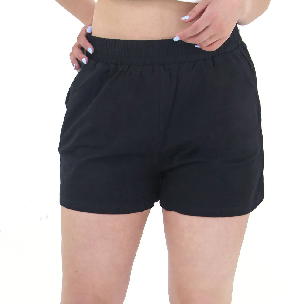 Women's Plain Solid Short,Black Stretch performance