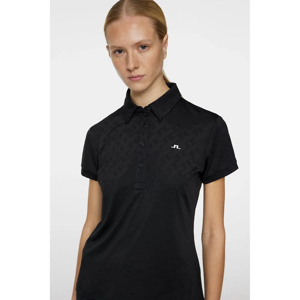 J.Lindeberg Women's Alaya Jacquard Golf Polo Shirt - Black Outdoor Activity