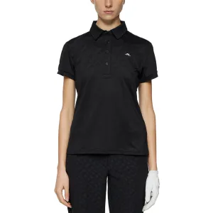 J.Lindeberg Women's Alaya Jacquard Golf Polo Shirt - Black Breathable mesh