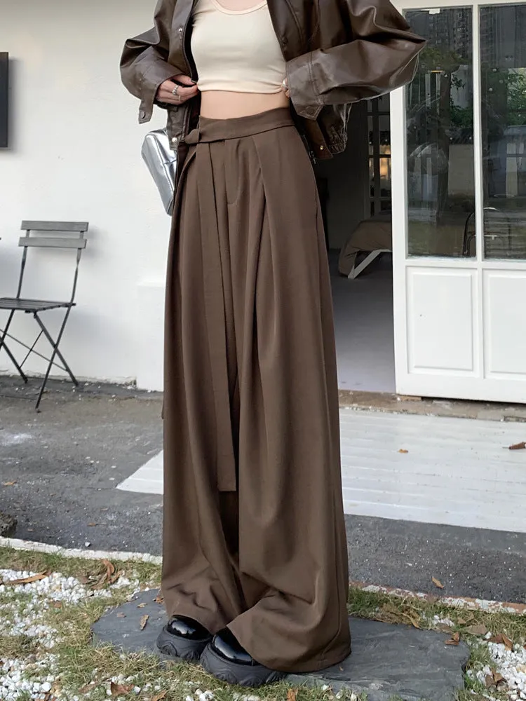 Design Women's Lace-up Wide-leg Pants Straight quick dry Flexible Waistline