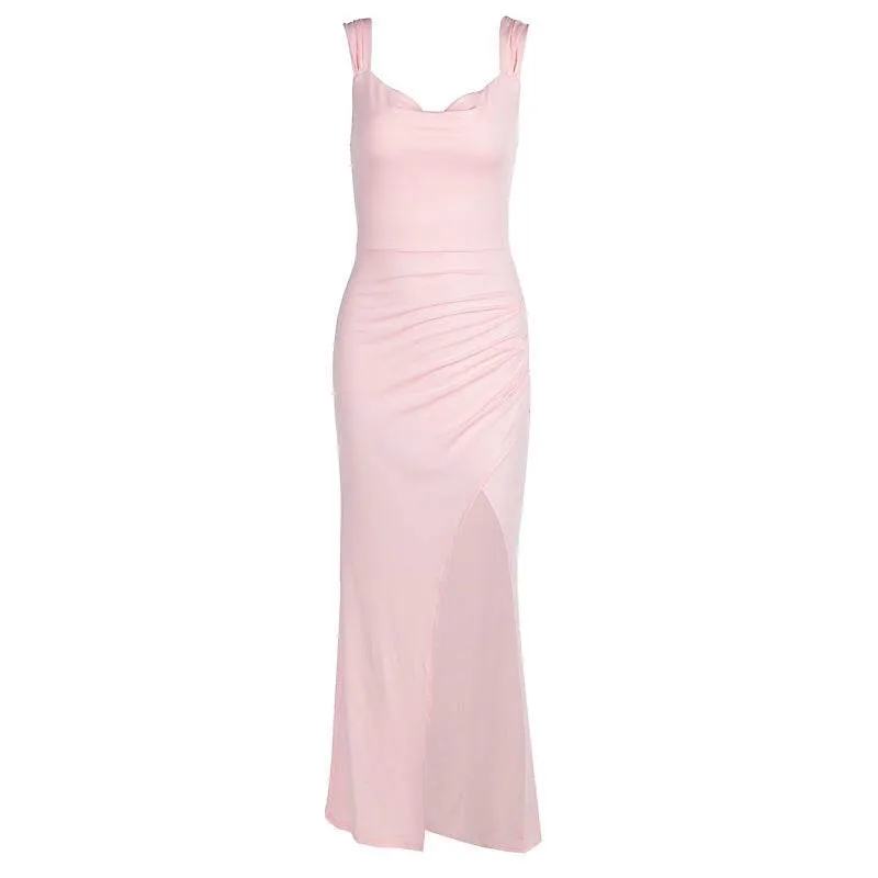 Slim Sleeveless Slit Dress With Back Tie Design Fashion Temperament Dresses For Women Clothing Fresh Texture