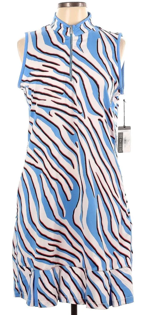 Soft Stitch Clasp-Closure New Tail Activewear Aidy Sleeveless Golf Dress - Zebra Safari Size L. MSP$115