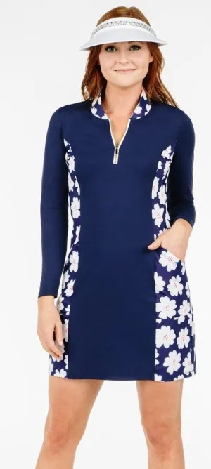 Stylish day dress New Spitfire Petite Navy Daisy Color block Katelyn Dress Size L Petite- Runs very small