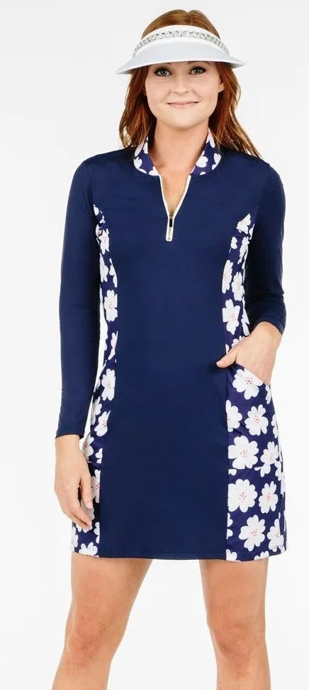 Stylish day dress New Spitfire Petite Navy Daisy Color block Katelyn Dress Size L Petite- Runs very small