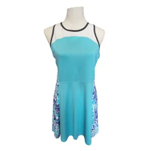 Tail  Aquamarine Racerback Tank Tennis Dress w/Animal Print Side Insets Size M Light Volume Jewel-Tone