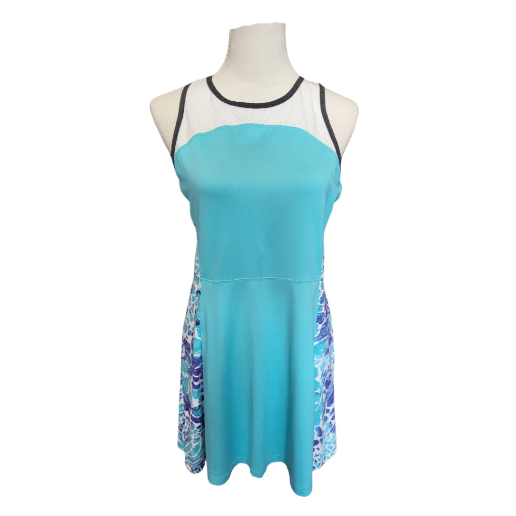 Tail  Aquamarine Racerback Tank Tennis Dress w/Animal Print Side Insets Size M Light Volume Jewel-Tone