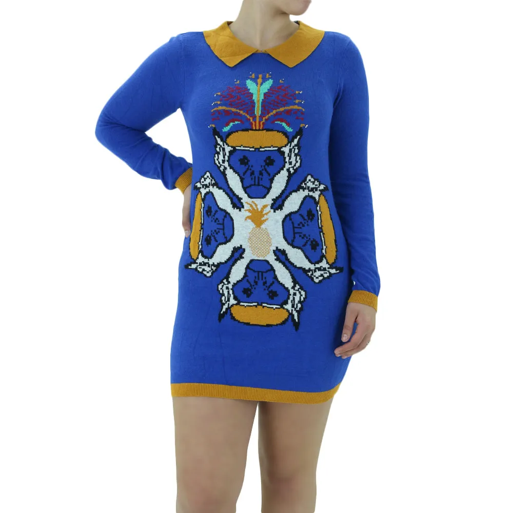 Work Vibe Perfect For Any Occasion Women's Graphic Print Casual Dress,Indigo/Mustard