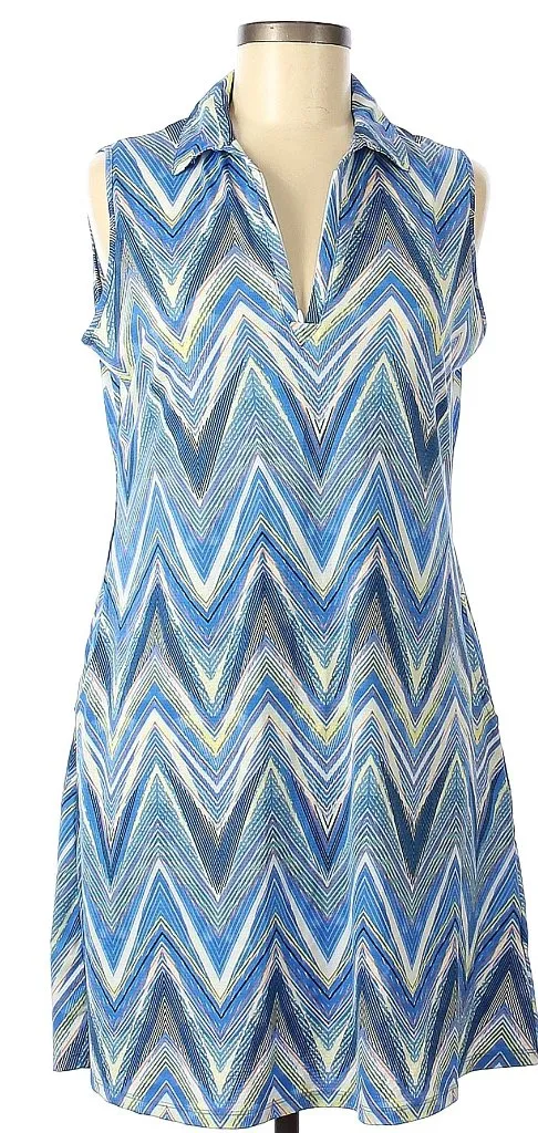 Sport Haley Sleeveless Dress in Blue & White Pattern Size M  MSP$ Lined interior