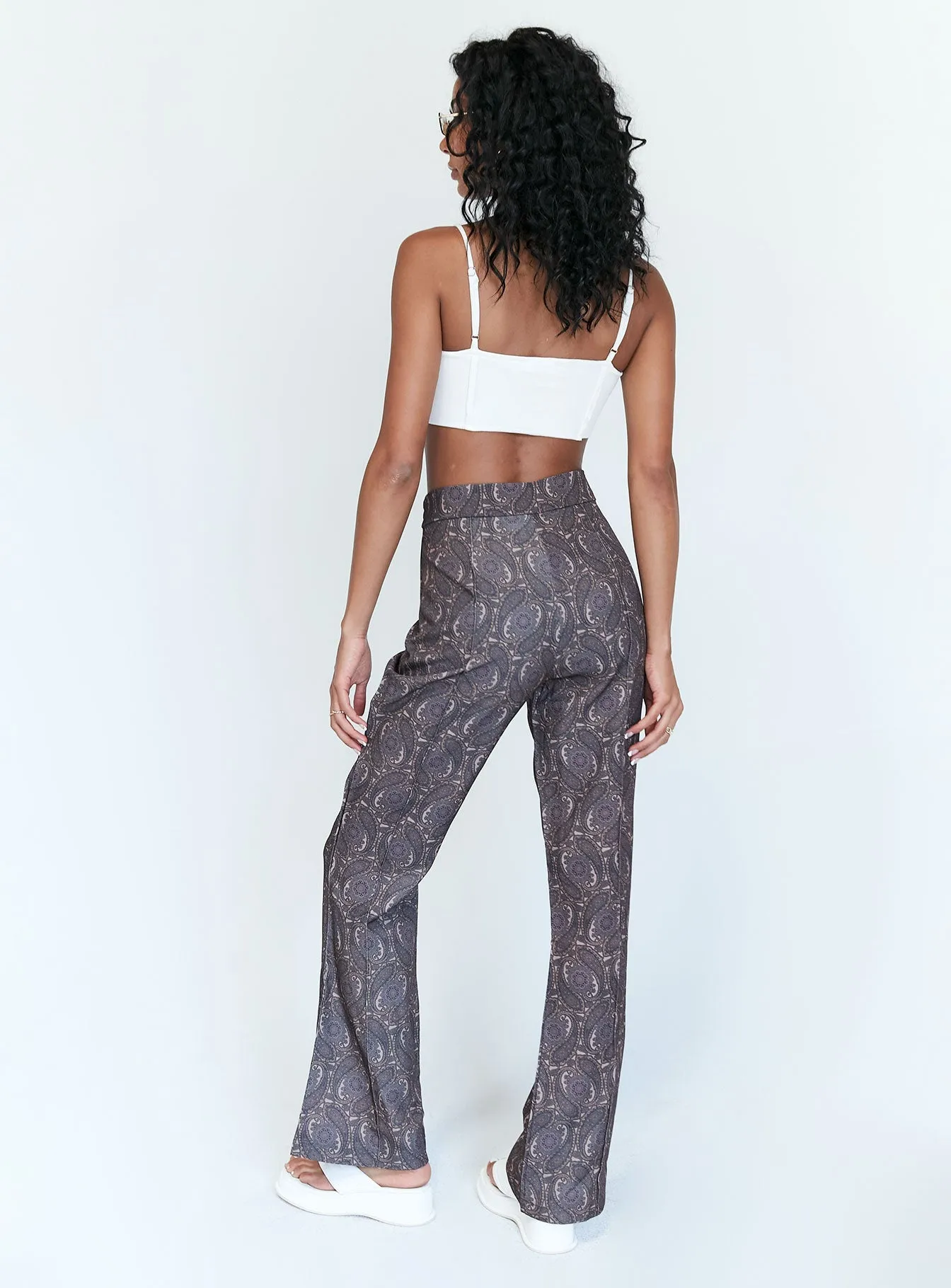 Stretchable Fabric Practical Style Jensen Paisely Pants Brown