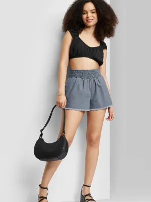 Women's Plain Solid Woven Short,Dark Grey No Friction Warehouse Work