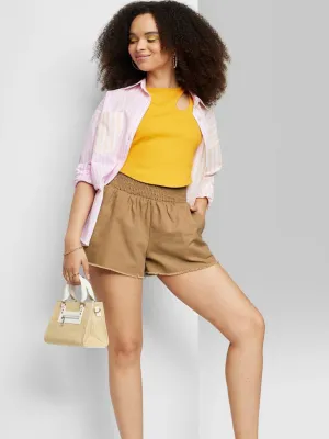 Women's Solid Plain Woven Short,Brown Moisture Management Lining handmade touch