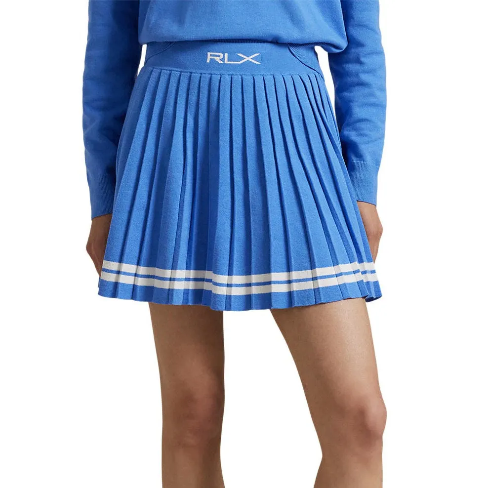 RLX Ralph Lauren Women's Knit Pleated Golf Skort - Summer Blue/White Tiered hem Vegan Material