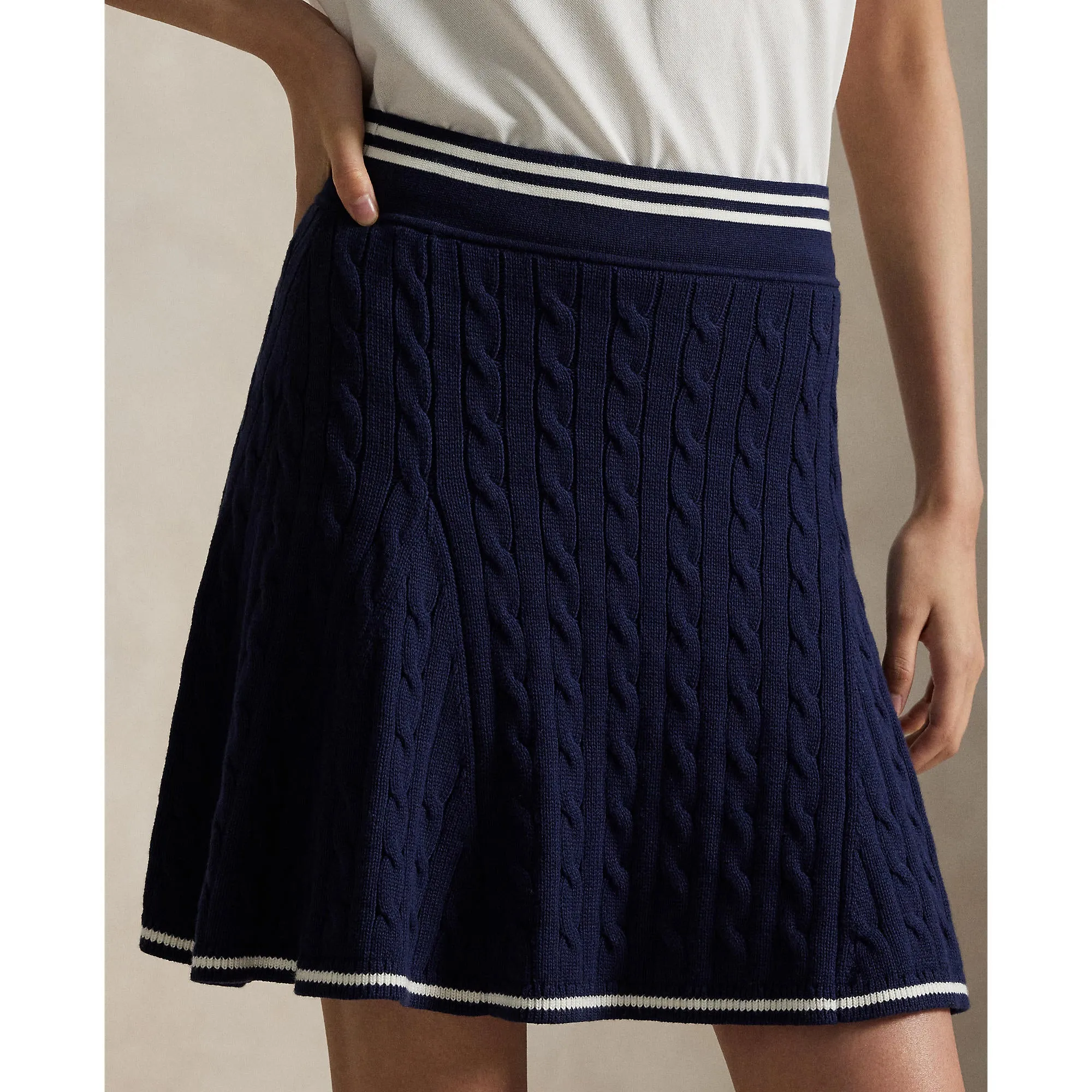 Detachable Detail Holiday Travel RLX Ralph Lauren Women's Knit A-Line Golf Skort - Refined Navy/White Splash