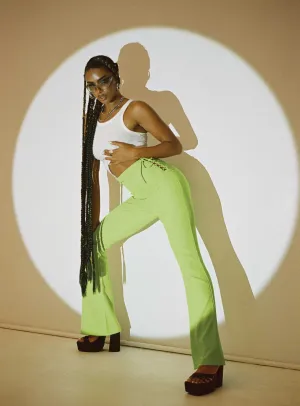 Mid Way Laced Flare Pants Green Sporty Design